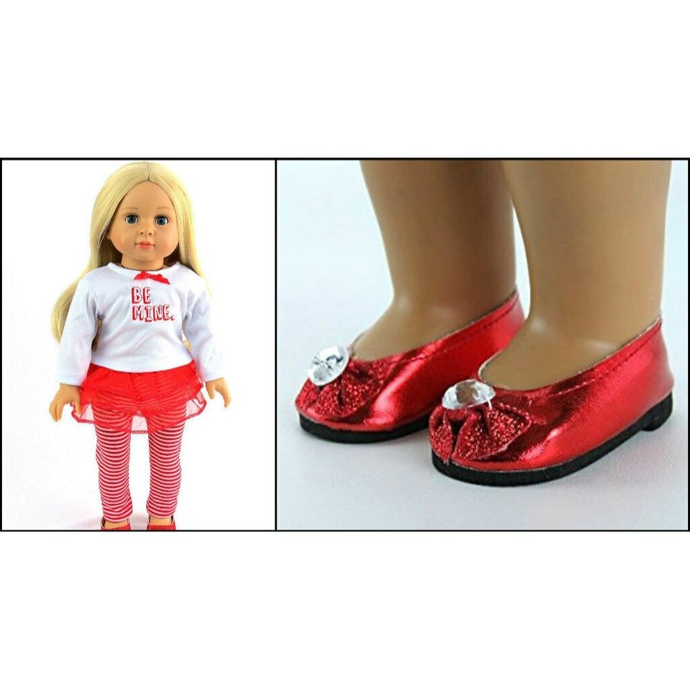 18" DOLL 3-PC VALENTINE'S DAY SET Top Leggings Shoes Compatible w/American Girl